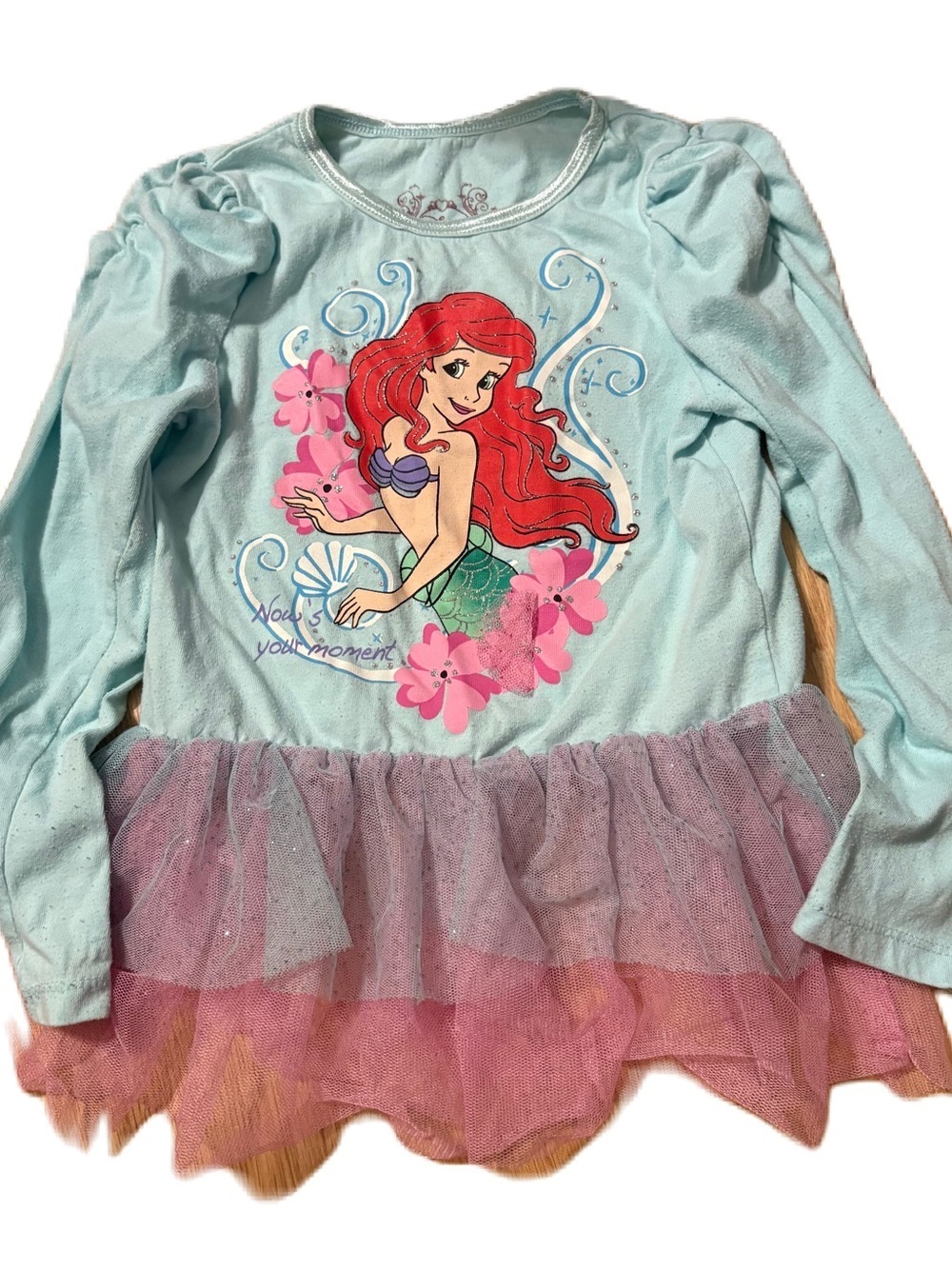 Vintage Little Mermaid Light Blue & Pink Tulle Tunic Top 4T Shirt Ariel 90s Y2K